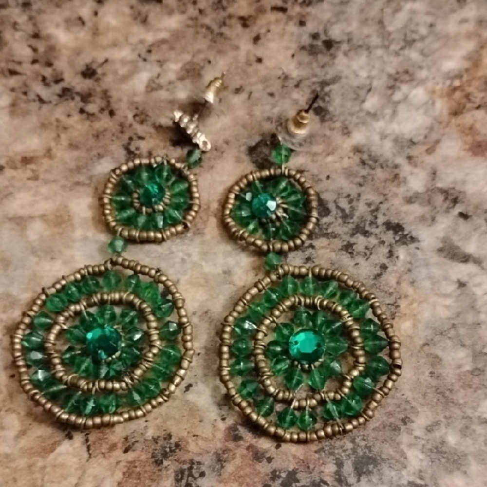 Elegant Green Beaded Earrings